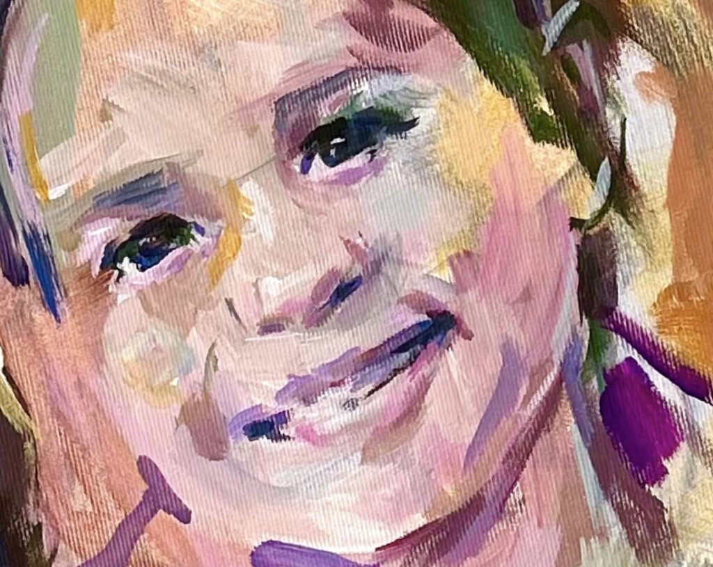 Gesichtdetail in Acrylfarbe von einem Kind